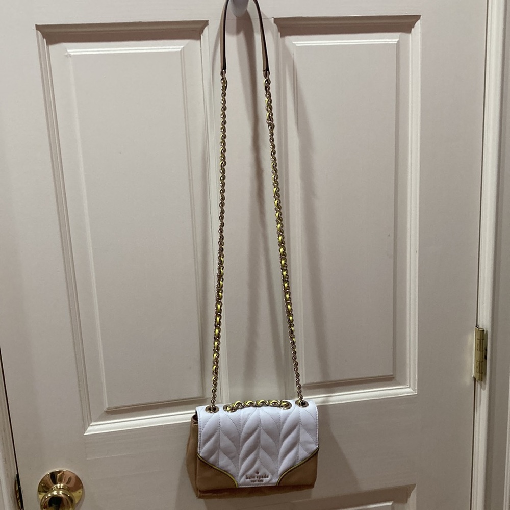 Kate Spade Tan White Yellow Briar Lane Quilted Mini Emelyn Purse Bag - Picture 14 of 16